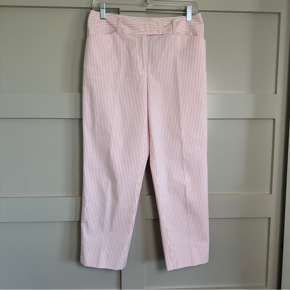 Jones New York Cropped Seersucker Pant Women’s Size 6 White Pink Striped Stretch